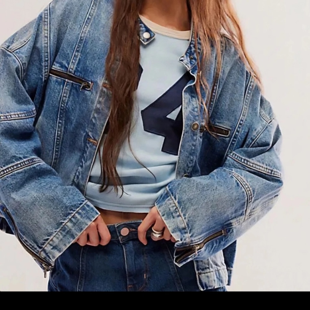 NWOT, Free People, Dia Denim Oversized Denim Bomber, Small